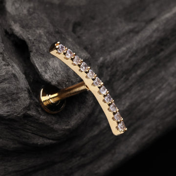 Detail View 1 of Golden Brilliant Sparkle Gems Journey Top Internally Threaded Steel Labret-Clear Gem